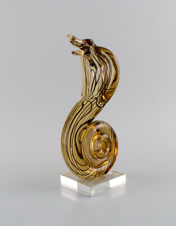 Rare Murano sculpture in mouth blown art glass. Cobra snake. 1960s.