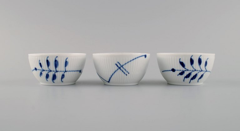 Three small Royal Copenhagen Blue Fluted Mega bowls. 21st Century. Model number 
155.

