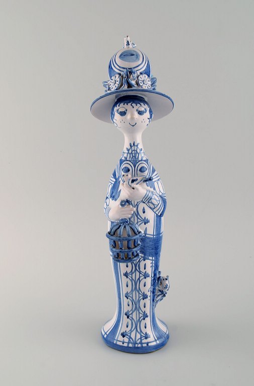 Bjørn Wiinblad unique ceramic figure. "Spring" in blue "Seasons". Signed and dated. 1984.