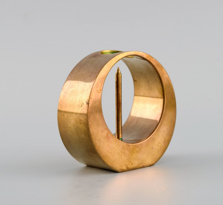 Arthur Pe for Kolbäck. Rare modernist brass candlestick. Swedish design, mid 20th century.