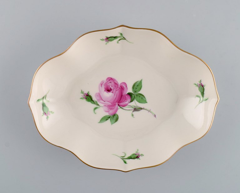 Meissen Pink Rose skål i håndmalet porcelæn med guldkant. Tidligt 1900-tallet.
