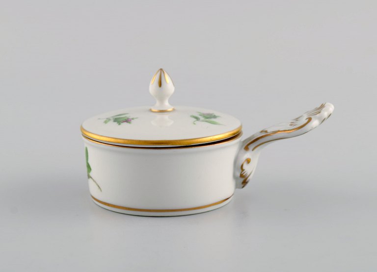 Lille Meissen Pink Rose lågterrin i håndmalet porcelæn med guldkant. Tidligt 1900-tallet.