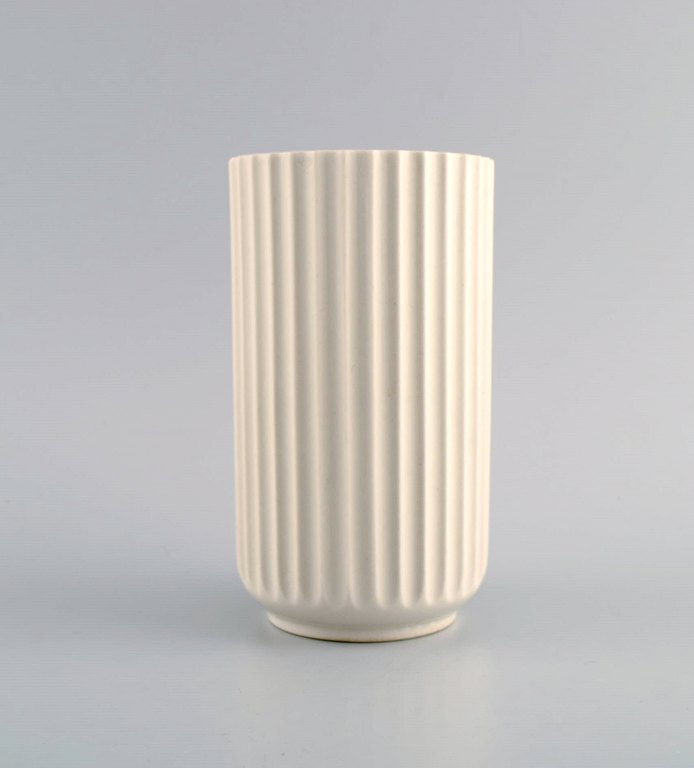 Early Lyngby porcelain vase with fluted body. Dated 1936-1940.