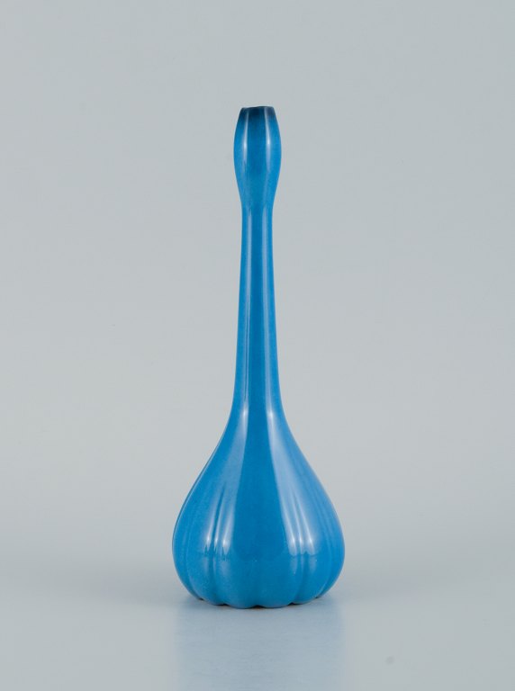 Limoges, France, hand painted porcelain vase in turquoise - organic slim shape in Art Deco style.