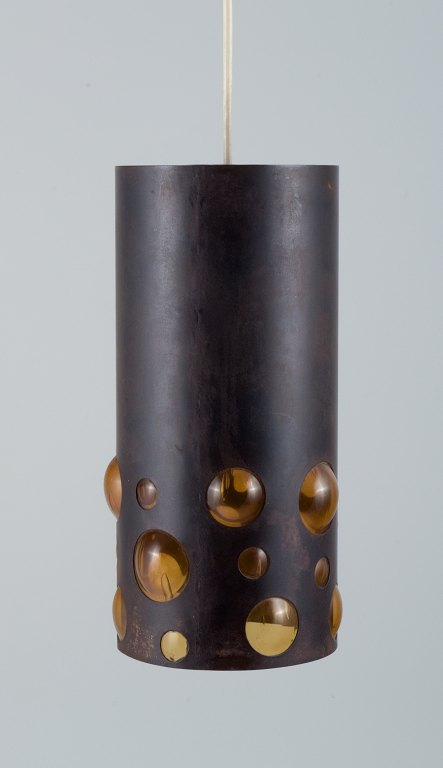 Nanny Still Mckinney (1926-2009) for Raak, bronzed metal and yellow glass pendant.