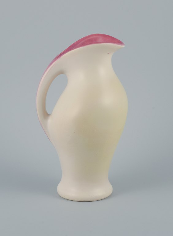 Pol Chambost (1906-1983) in style of, ceramic jug in matt white glaze.Interior decorated in rose glass clock.