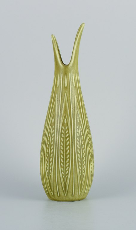 Gunnar Nylund (1904–1997) for Rörstrand. Rialto vase in ceramic, organic shape with light green glaze.
