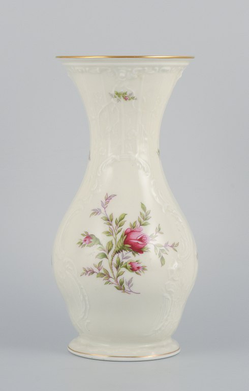 Rosenthal, Germany. "Sanssouci", cream colored vase decorated with flowers and gold decoration.