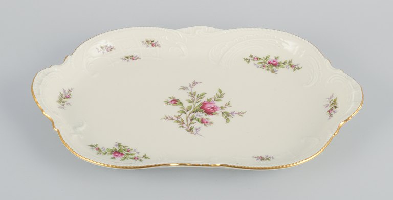 Rosenthal, Germany. "Sanssouci", cream colored serving dish decorated with flowers and gold decoration.