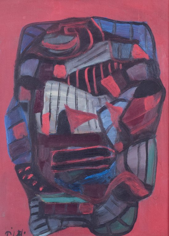 Lennart Pilotti (1912-1981), svensk kunstner. Olie på plade. Abstrakt komposition.