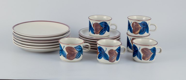 Arabia, Finland, retro stoneware coffee service.Hand-painted with flower motifs.