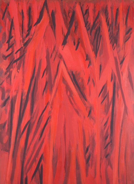 Monique Beucher (1934), French artist.Gouache on canvas. Abstract composition. Colorful palette.