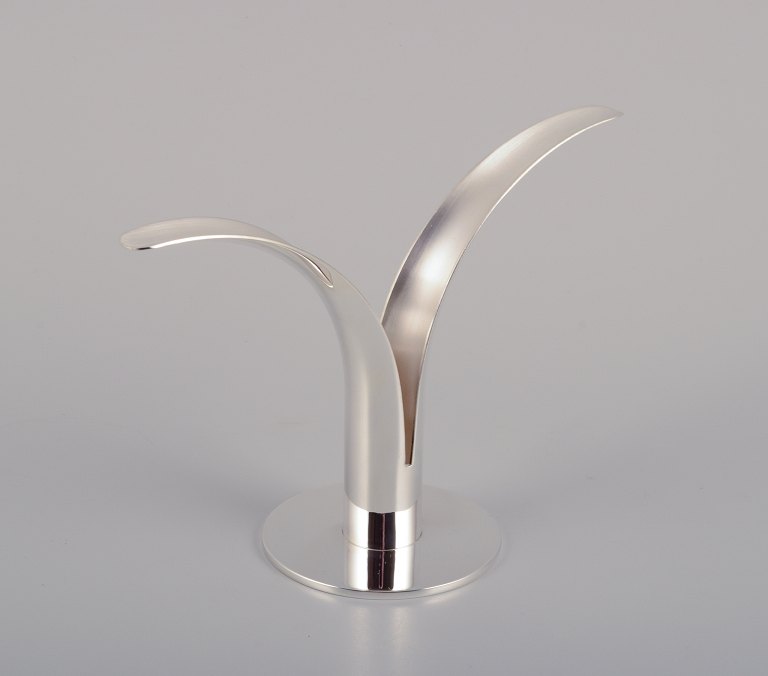 Ivar Ålenius Björk (1905-1978), Ystad Metall."Liljan" candle holder in plated silver. Swedish design classic.