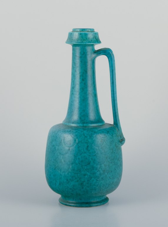 Wilhelm Kåge (1889-1960) for Gustavsberg, Sweden. Large Art Deco ceramic jug with classic green glaze. From the "Argenta" series.