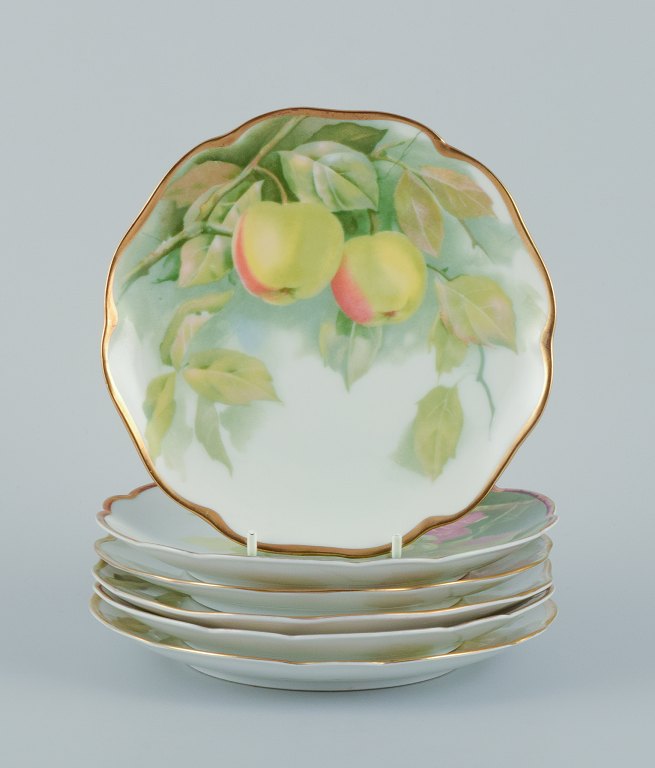 Rosenthal, Germany. A set of six porcelain plates with various fruit motifs. Gold rim.