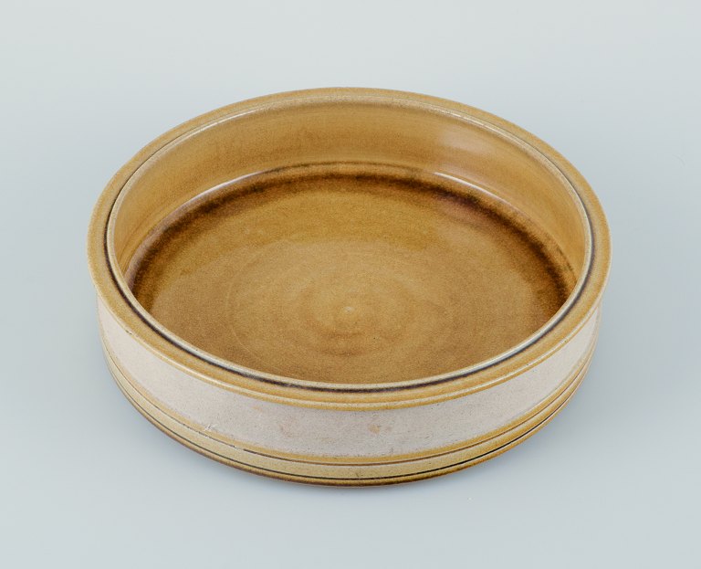 Nils Kähler for Kähler. Large ceramic bowl in modernist design.Uranium yellow glaze.