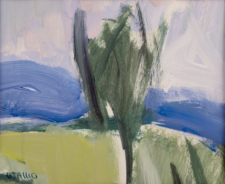 Helmer Wallin  (1906-2004), listed Swedish artist. Acrylic on paper.Abstract landscape.