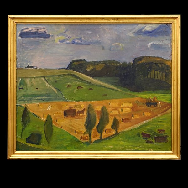 Ebba Carstensen, 1885-1967, oil on canvas. Landscape. Signed and dated 1956. Visible size: 95x114cm. With frame: 109x128cm