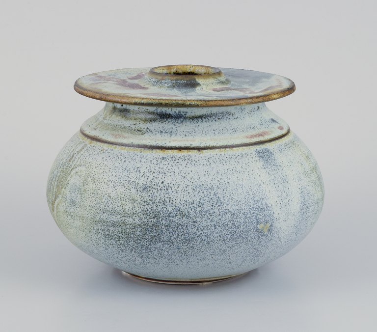 Sylvia Leuchovius (1915–2003), her own workshop. Large unique ceramic vase. Glaze in shades of blue and green.