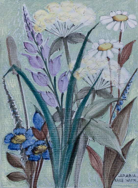 Naile Wafin for Arabia, Finland. Unique wall relief.Hand-decorated with a floral motif.