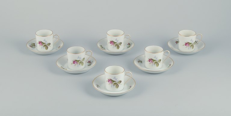 Rosenthal, Germany. A set of six espresso cups with saucers.Decorated with pink roses. Gold trim.
