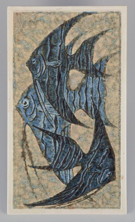 Meissen, Germany. Wall relief in ceramics. Featuring a fish motif.With a hanging mechanism on the back.