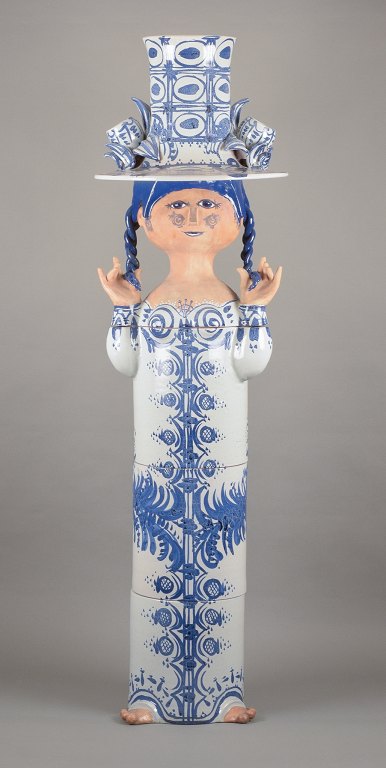 Bjørn Wiinblad (1918-2006), own workshop. Colossal unique sculpture of girl in 
hand-painted ceramics. In four parts.