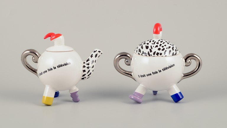 French studio ceramicist.Miniature teapot and sugar bowl.