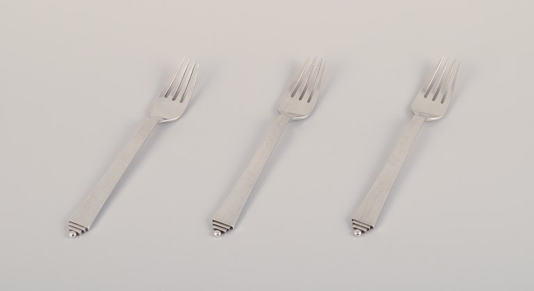 Georg Jensen Pyramid.Three lunch forks in sterling silver.