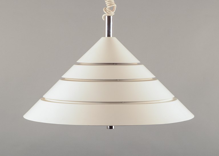 Hans-Agne Jakobsson, Swedish designer.Ceiling lamp in white-painted metal and chrome.