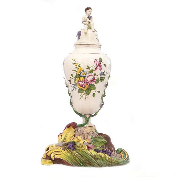 Large lidded faience vase signed Marieberg 12/6 1773. H: 55cm