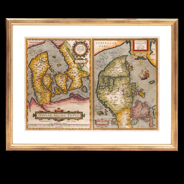 Ortelius Danmarkskort udgivet &#229;r 1584. Tidligste version. M&#229;l med ramme: 51x64cm