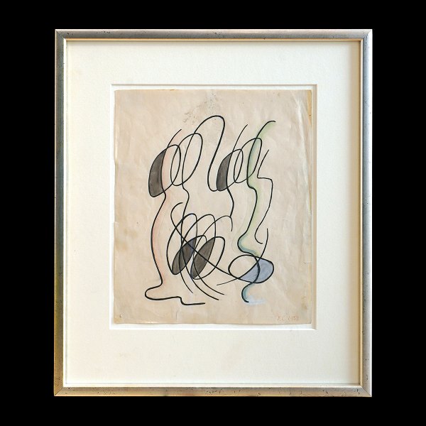 Franciska Clausen, 1899-1986, watercolor. Organic forms signed and dated 1952. Visible size: 16x27cm. With frame: 26x37cm