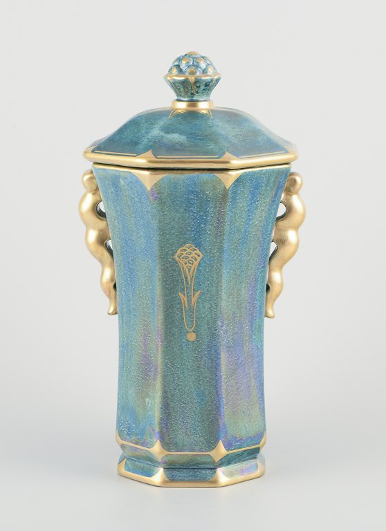Josef Ekberg for Gustavsberg.Large octagonal lidded vase in porcelain.