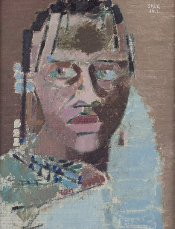 Folke Skoghäll (1921-1998), svensk kunstner, olie på lærred. Portræt af kvinde.