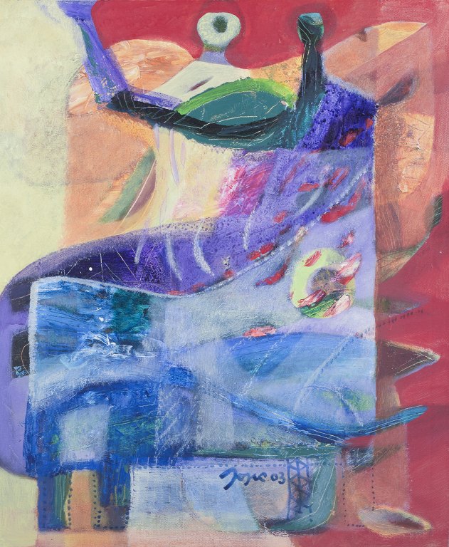 Jojic Zdravko, listed Bosnian artist, oil on panel.Abstract composition.