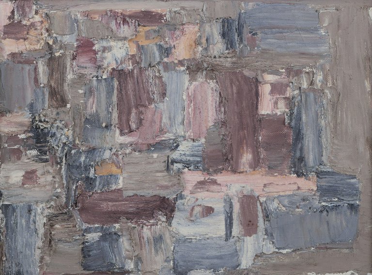 Gösta Calmeyer, svensk kunstner.Olie på lærred. Abstrakt komposition.