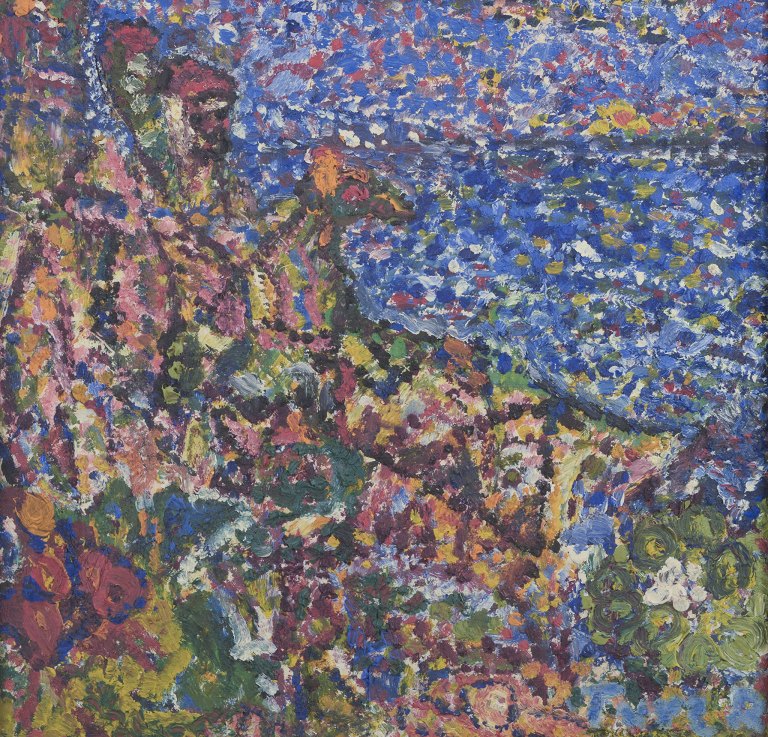 Unknown artist. Oil on board.Pointillistic landscape.