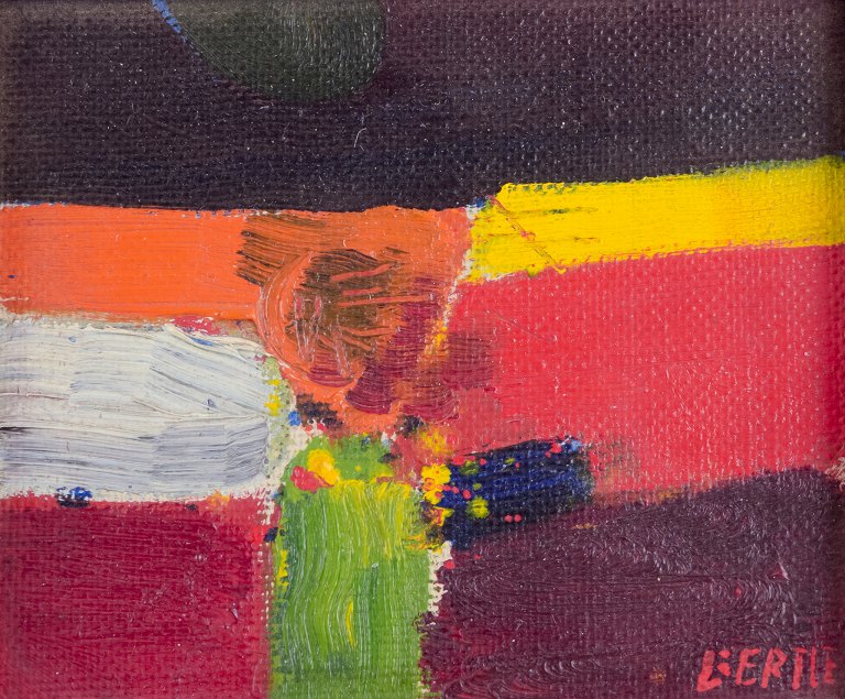 Lars Bertle, Swedish artist.Oil on board.Abstract composition. Coloristic palette.
