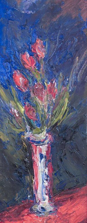 E. Ekholm, svensk kunstner.
Olie på lærred.
Motiv af blomster i vase.