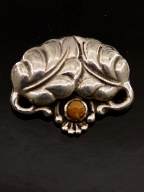 Art Nouveau 830 sølv broche med rav