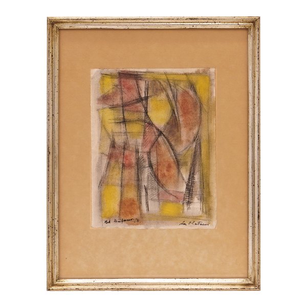 Bernard Dufour, 1922-2016, composition, mixed media on paper. Signed and dated 
1950. Visible size: 17x13cm. Wiith frame: 29x22cm