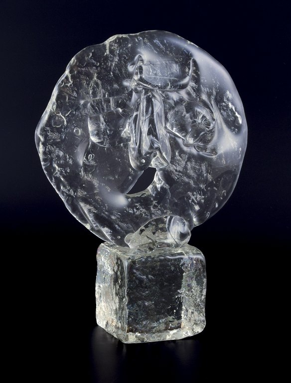 Ermanno Nason for Cenedese, Murano.
Stor skulptur af mandeansigt i klart kunstglas på sokkel.