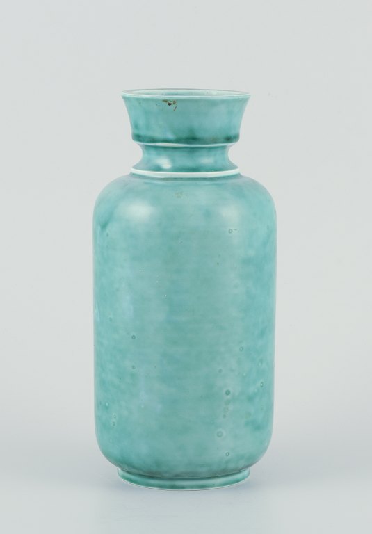 Wilhelm Kåge for Gustavsberg, large stoneware vase.“Argenta” series. Hand-turned, glazed in green tones.