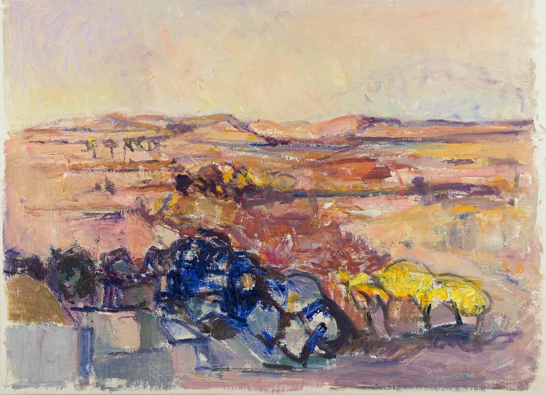 Torsten Hult, svensk kunstner. Listed
Olie på lærred.
Modernistisk landskab.