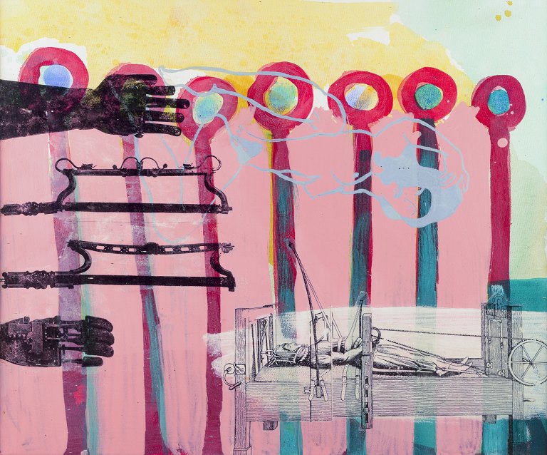 Ubekendt kunstner.
Mixed media.
Abstrakt komposition.