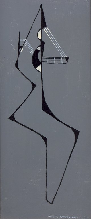 Sigfrid Bhamba, svensk kunstner. 
Olie på lærred.
Kubistisk komposition.