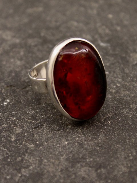 Sterling silver ring with amber