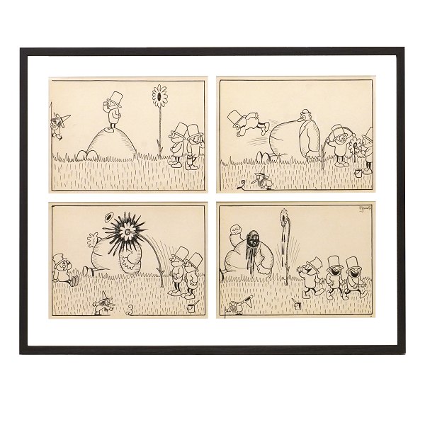 Robert Storm Petersen, 1882-1949. Four original drawings, ink & pencil, 1913-16. 
Size with frame: 52x65cm