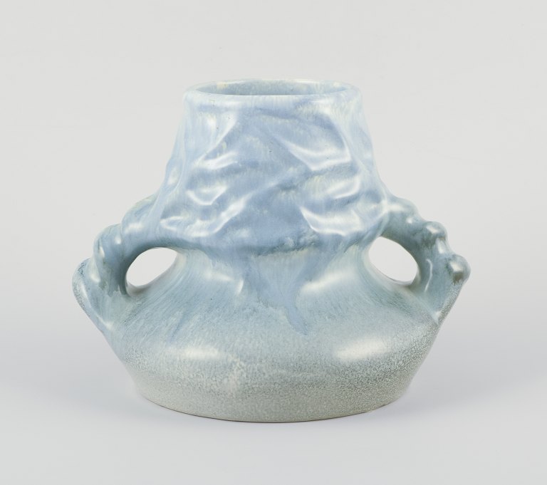 Höganäs, Sweden. Large Art Nouveau vase with two ceramic handles.